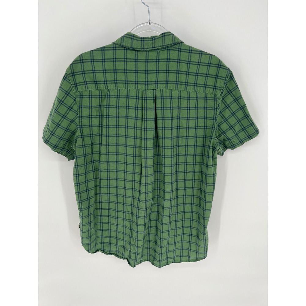 THE NORTH FACE Button Down Shirt Mens Large Green Plaid Hemp Blend Short Sleeve - Picture 2 of 13